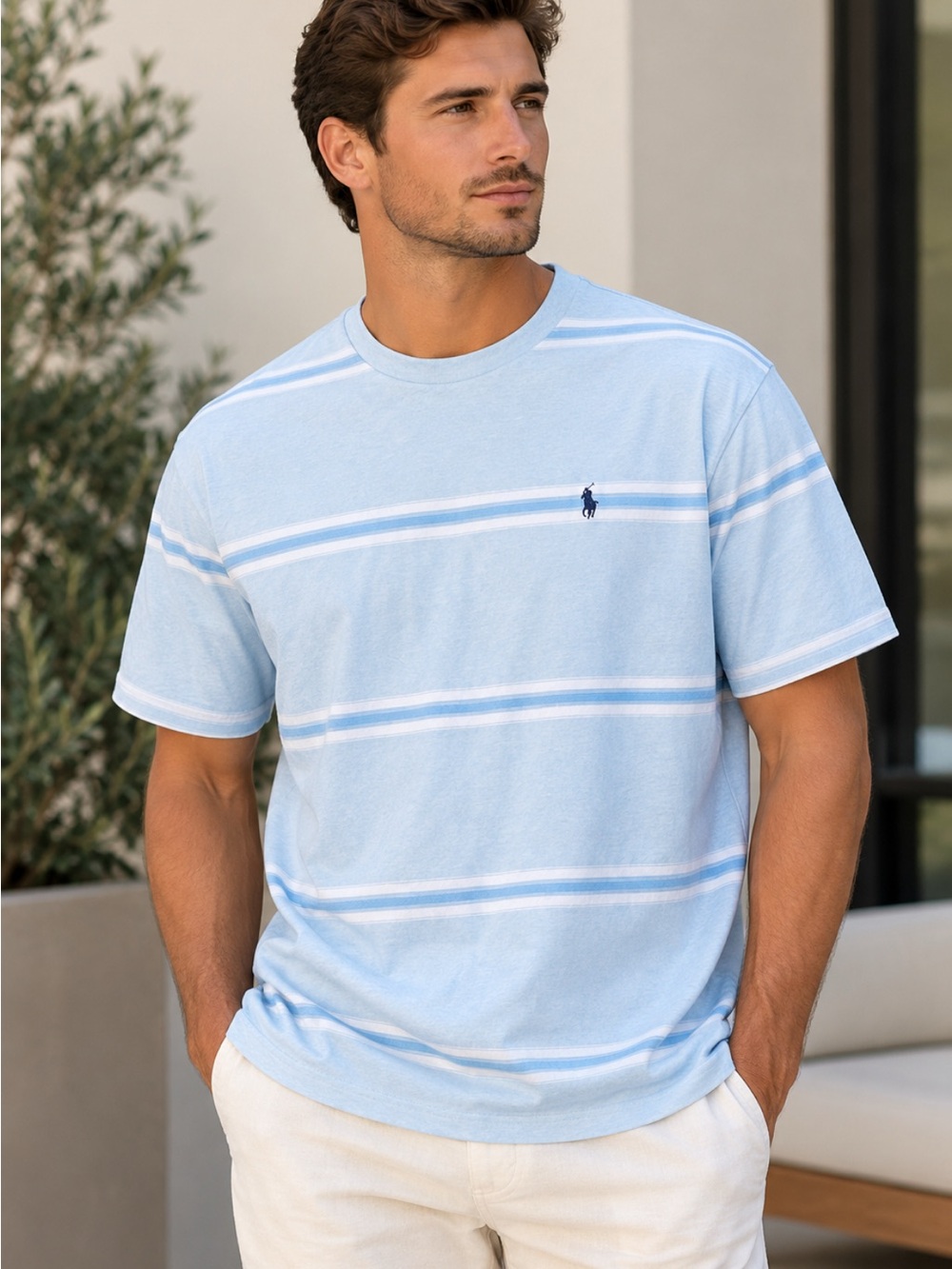 U.S. Polo Assn. Light Blue Striped Crewneck Tee
